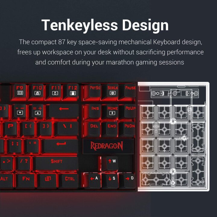 Redragon Redragon K552-BB Gaming Keyboard and Mouse, Large Mouse Pad, PC Gaming Headset with Microphone Combo 87 Key Mechanical Keyboard with Blue Switches for Windows PC Games-Keyboard Mouse Pad Head (2)