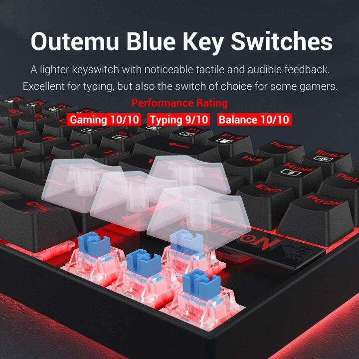 Redragon Redragon K552-BB Gaming Keyboard and Mouse, Large Mouse Pad, PC Gaming Headset with Microphone Combo 87 Key Mechanical Keyboard with Blue Switches for Windows PC Games-Keyboard Mouse Pad Head (5)