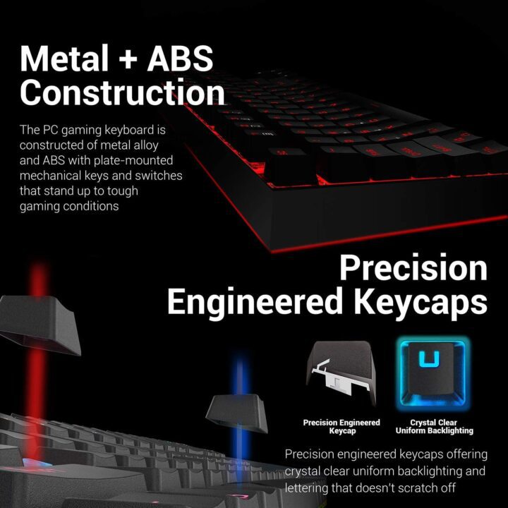 Redragon Redragon K552-BB Gaming Keyboard and Mouse, Large Mouse Pad, PC Gaming Headset with Microphone Combo 87 Key Mechanical Keyboard with Blue Switches for Windows PC Games-Keyboard Mouse Pad Head (6)