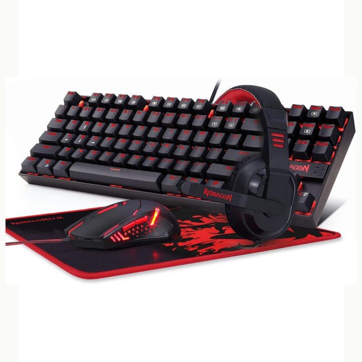 Redragon Redragon K552-BB Gaming Keyboard and Mouse, Large Mouse Pad, PC Gaming Headset with Microphone Combo 87 Key Mechanical Keyboard with Blue Switches for Windows PC Games-Keyboard Mouse Pad Head-min