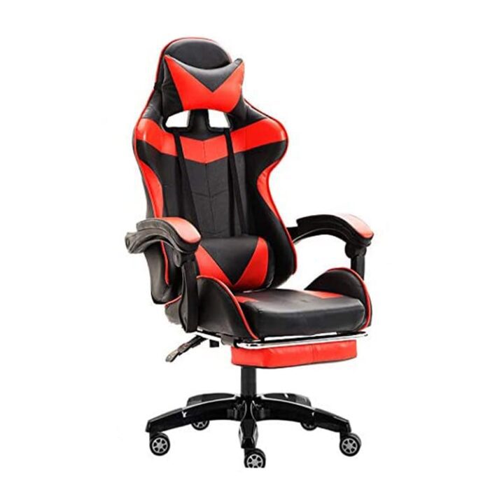 YALLA OFFICE Gaming Chair - PC Computer Chair for Gaming, for Office, for Students -Ergonomic Lumbar Back Support Pain Relief (Black & Red with Footrest)-min