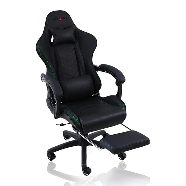 Blitzed GAIA Leather Gaming Chair with RGB Light and Lumbar Support (Black)-min