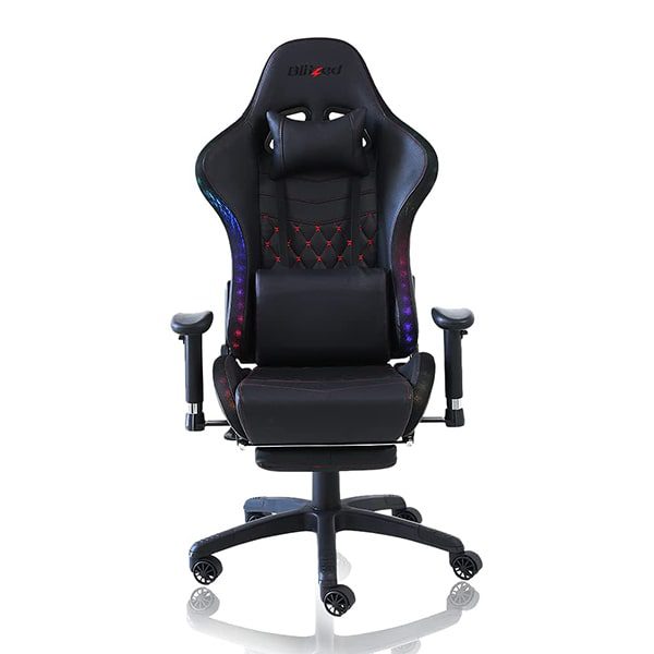 Blitzed LUNA Leather Gaming Chair with RGB Light and Lumbar Support (Black) (2)-min