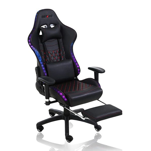 Blitzed LUNA Leather Gaming Chair with RGB Light and Lumbar Support (Black) (4)-min