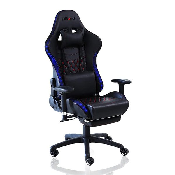 Blitzed LUNA Leather Gaming Chair with RGB Light and Lumbar Support (Black)-min
