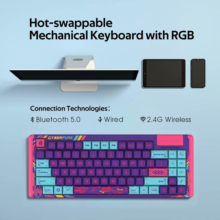 DUSTSILVER Cyberpunk Purple Wireless Mechanical Gaming Keyboard (3)-min