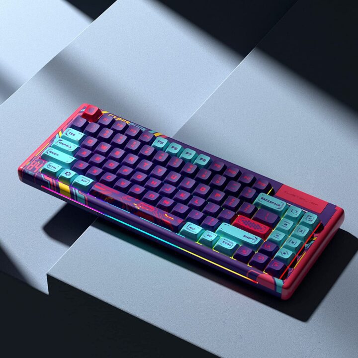 DUSTSILVER Cyberpunk Purple Wireless Mechanical Gaming Keyboard (4)-min