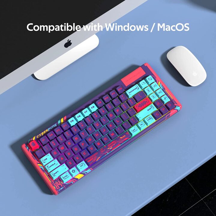 DUSTSILVER Cyberpunk Purple Wireless Mechanical Gaming Keyboard (5)-min