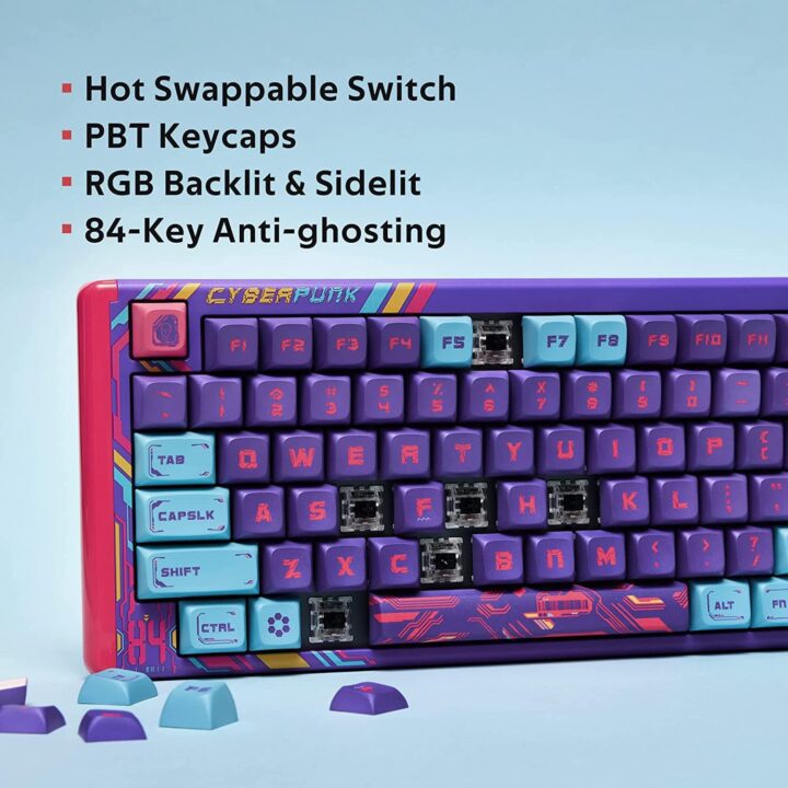 DUSTSILVER Cyberpunk Purple Wireless Mechanical Gaming Keyboard (6)-min